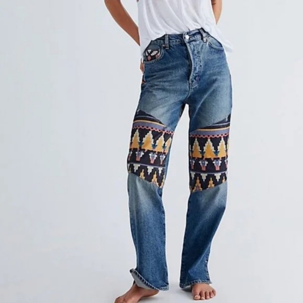We The Free Rocky Mountain Corduroy Patchwork Denim Jeans Sz 24